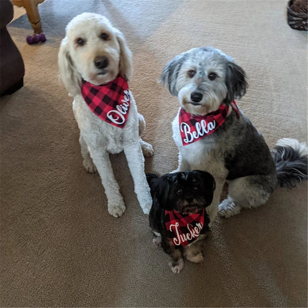 Personalized Plaid Dog Bandana Custom Name Neckerchief