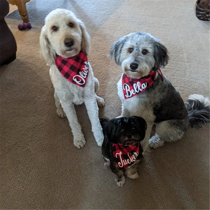 Personalized Plaid Dog Bandana Custom Name Neckerchief