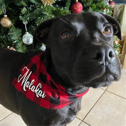 Personalized Plaid Dog Bandana Custom Name Neckerchief