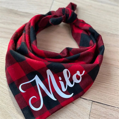 Personalized Plaid Dog Bandana Custom Name Neckerchief