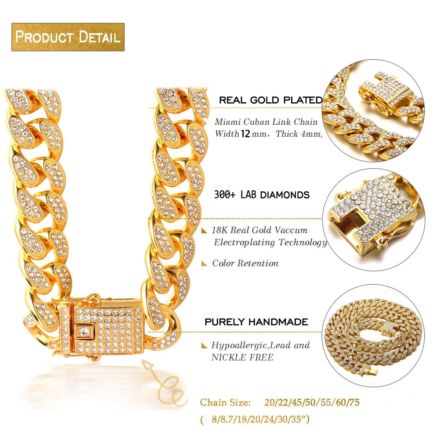 Luxury Rhinestone Cuban Link Cat Collar Necklace