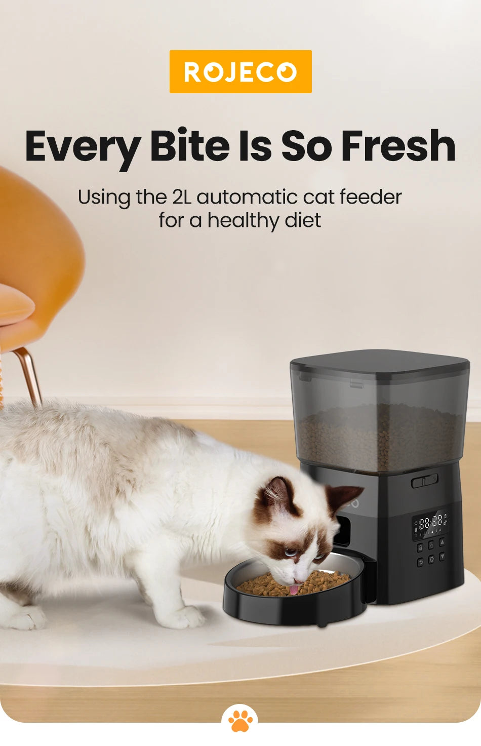 ROJECO Automatic Smart Pet Feeder for Cats Dogs