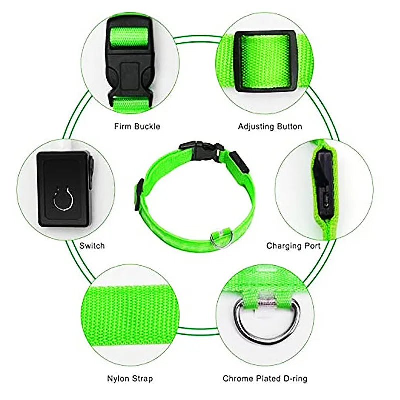 LED Glowing Rechargeable Dog Collar Night Safety