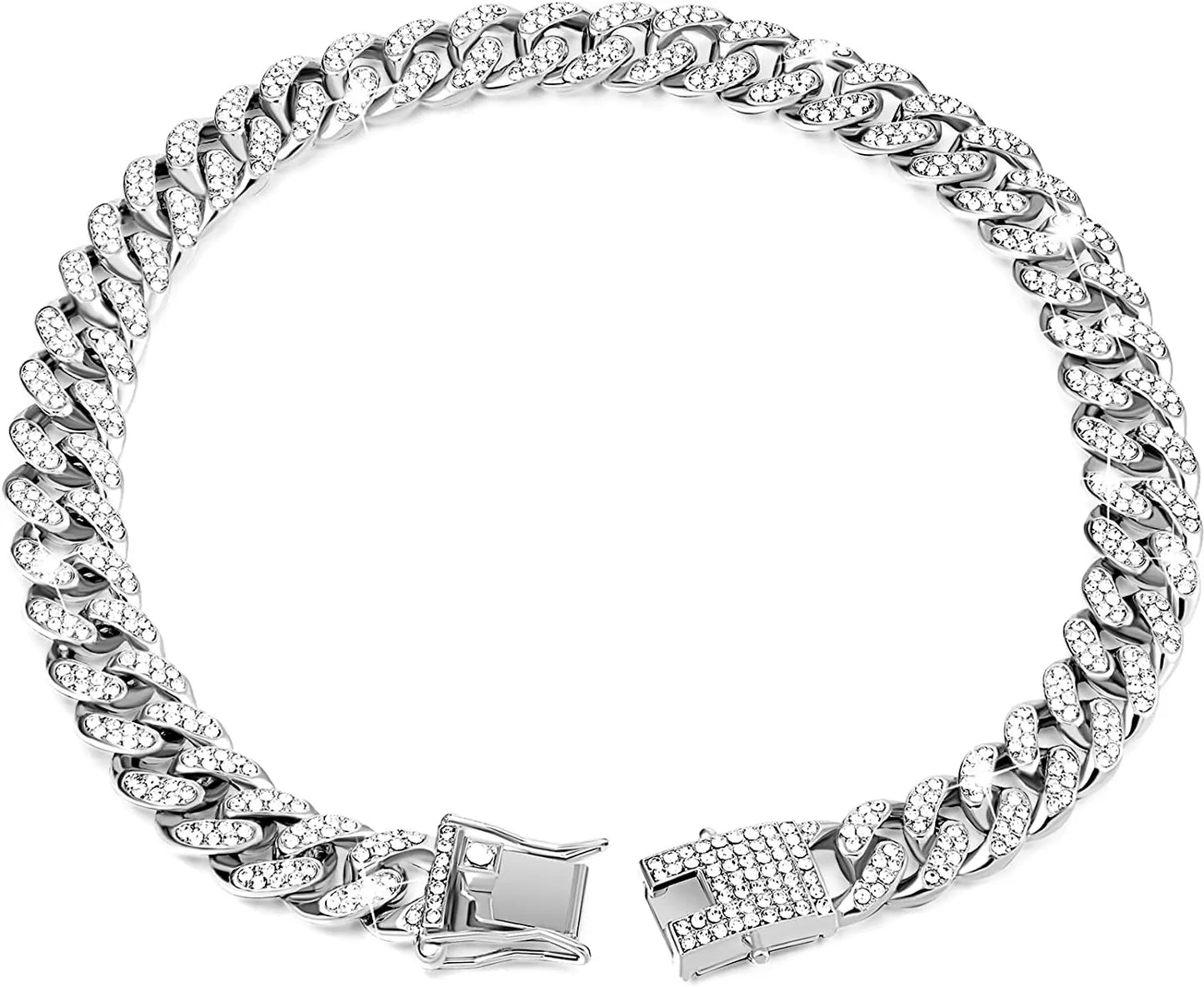 Luxury Rhinestone Cuban Link Cat Collar Necklace