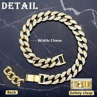 Luxury Gold Diamond Dog Collar Cuban Chain