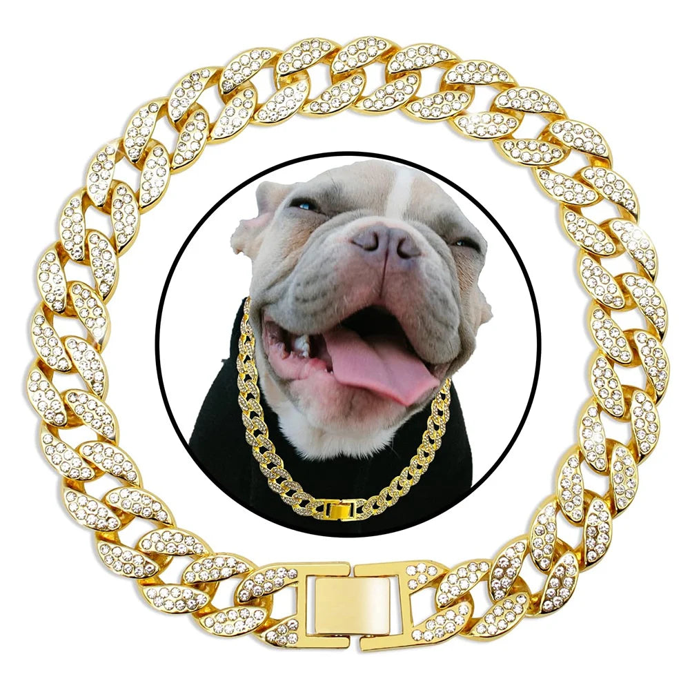Luxury Gold Diamond Dog Collar Cuban Chain