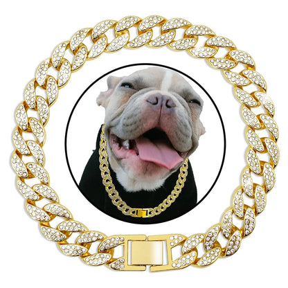 Luxury Gold Diamond Dog Collar Cuban Chain