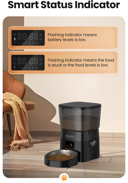 ROJECO Automatic Smart Pet Feeder for Cats Dogs