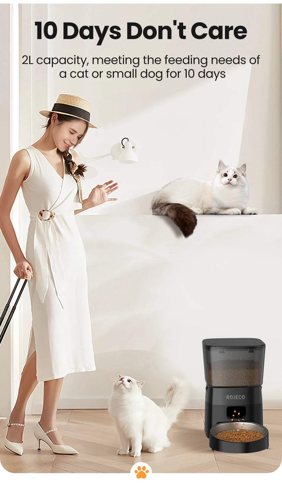 ROJECO Automatic Smart Pet Feeder for Cats Dogs